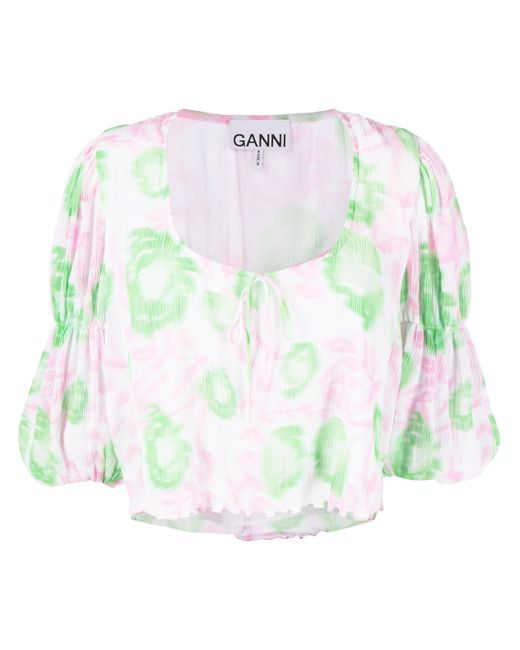 Ganni floral-print pleated georgette blouse