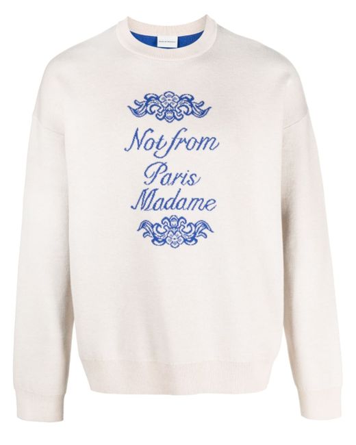 Drôle De Monsieur slogan-print intarsia-knit jumper