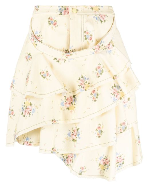 yuhan wang floral-print denim skirt