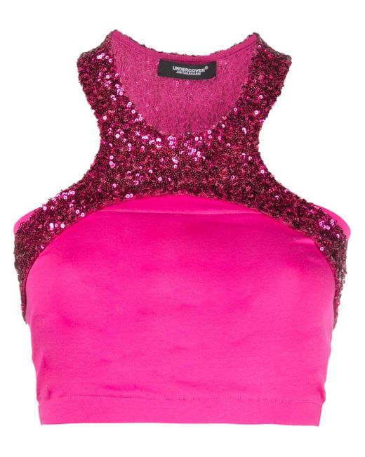 Undercover sequin-embellished cropped top