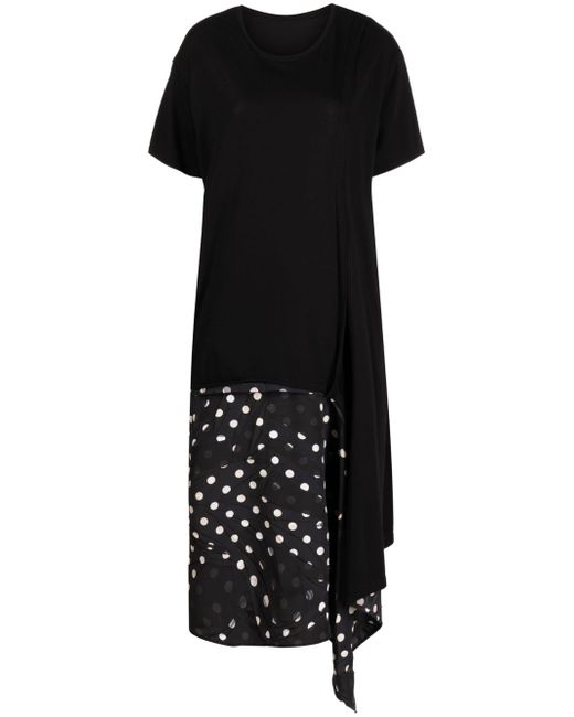 Y's asymmetric polka-dot detailed dress