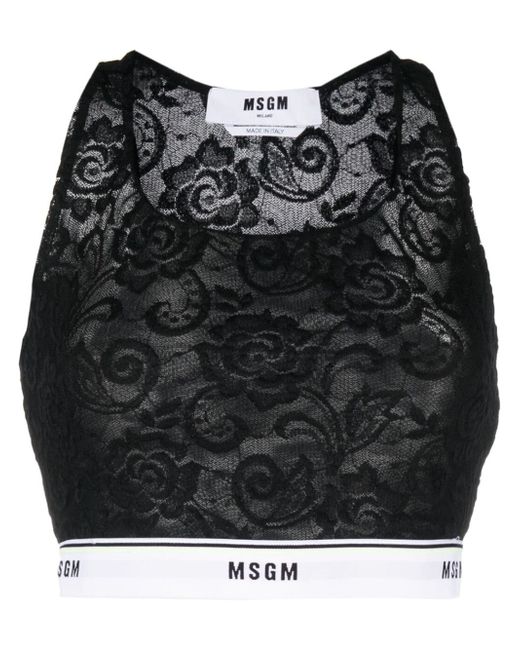 Msgm chantilly-lace cropped tank top