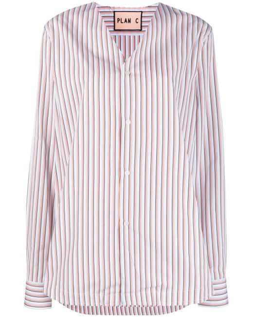 Plan C striped V-neck long-sleeve shirt