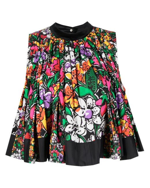 Sacai pleated floral-print blouse