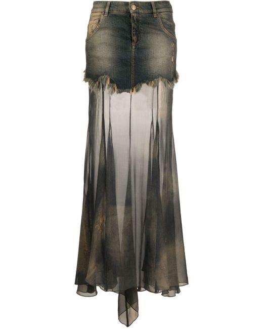 Blumarine panelled denim maxi skirt