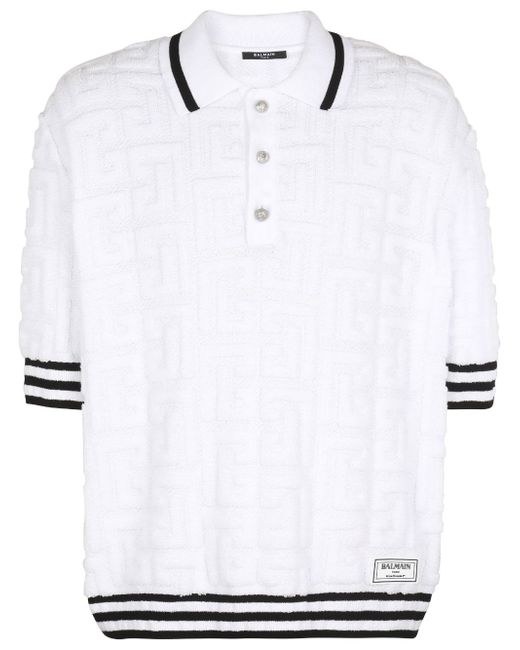 Balmain monogram cotton towelling polo shirt