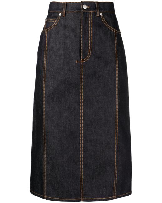 Alexander McQueen contrast-stitching denim midi skirt