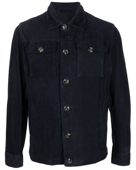Barba buttoned leather shirt jacket