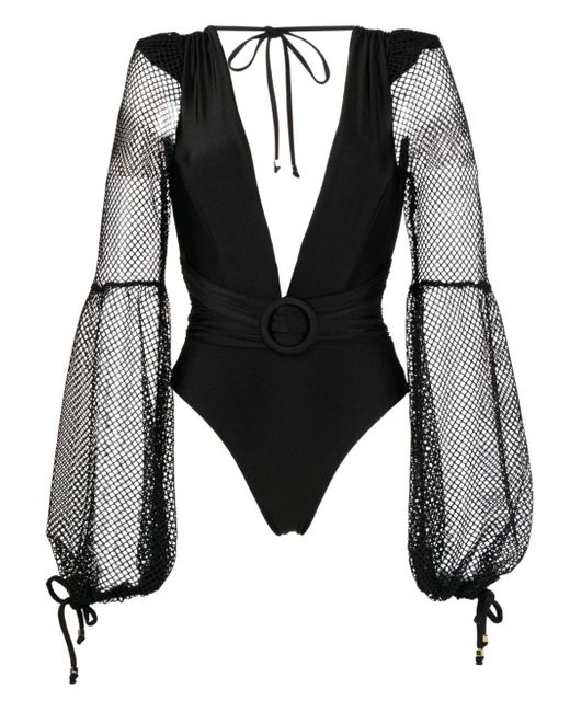 Patbo V-neck netted-sleeves swimsuit