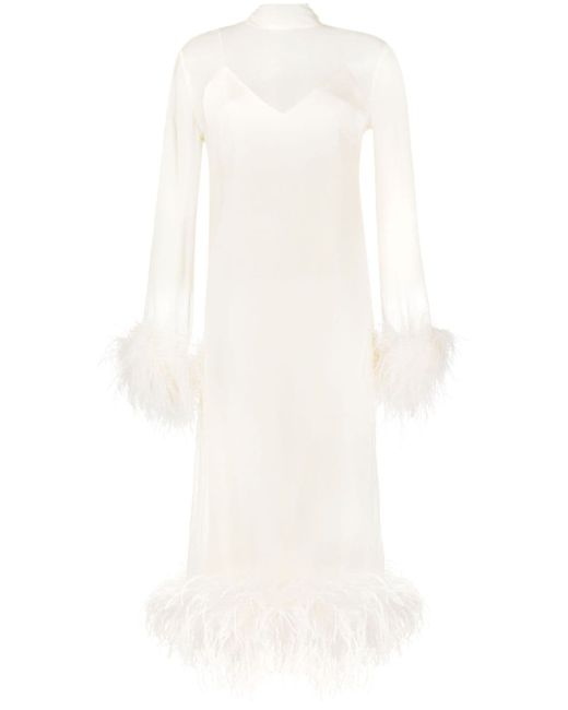 Taller Marmo feather-trim long-sleeve dress
