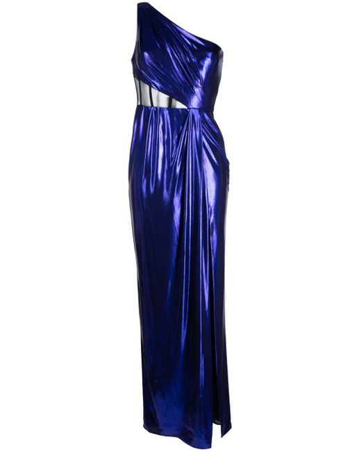 Marchesa Notte sheer-panel one-shoulder gown