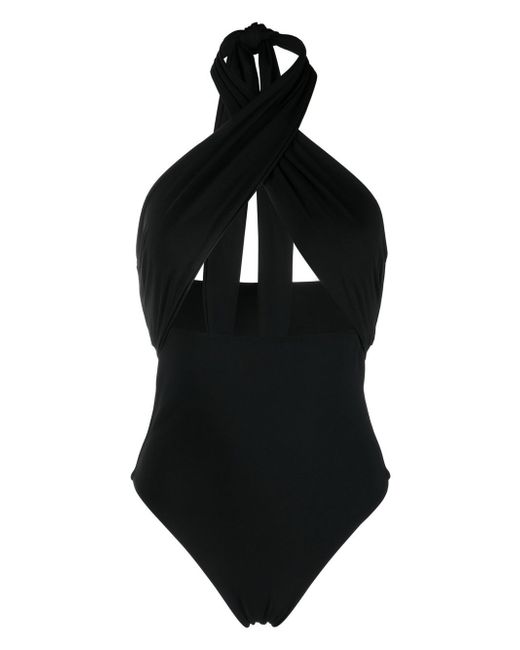 Nanushka cut-out crossover-neck tie swimsuit