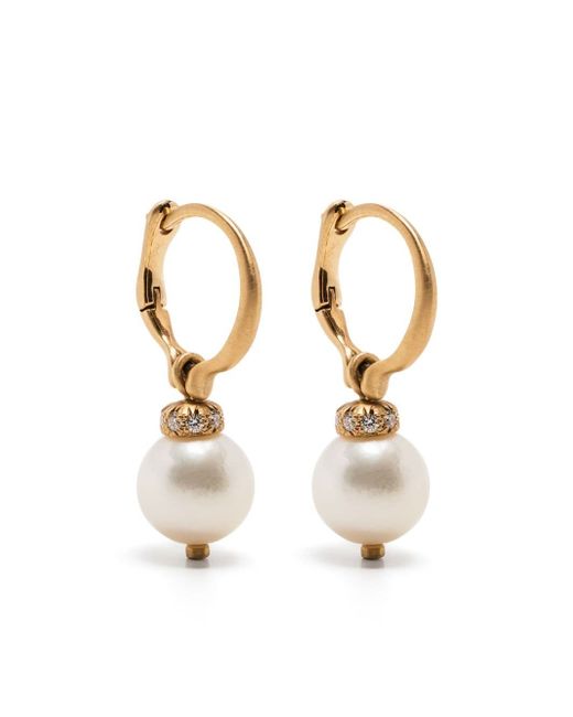 Hum 18kt gold pearl and diamond drop earring