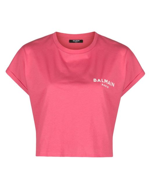 Balmain logo-print cropped T-shirt