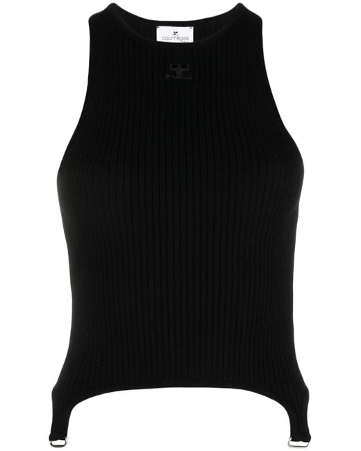 Courrèges logo-patch sleeveless knit top