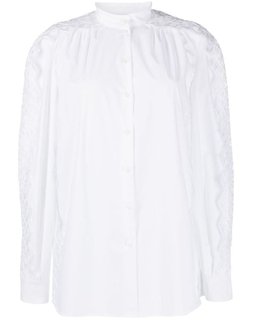 Alberta Ferretti lace-sleeve buttoned shirt