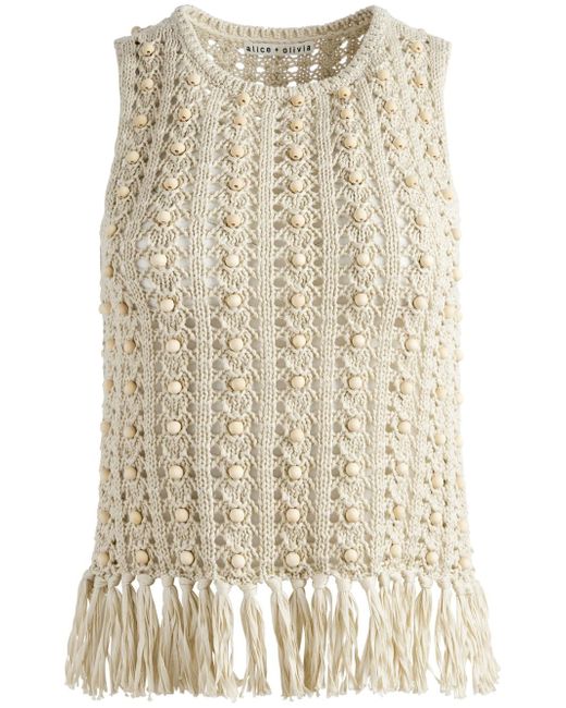 Alice + Olivia bead-embellished open-knit top