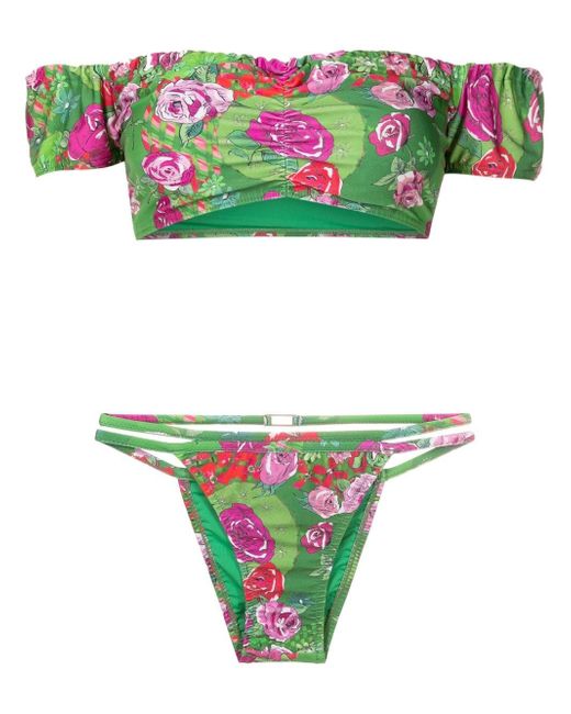 Amir Slama off-shoulder floral-print bikini