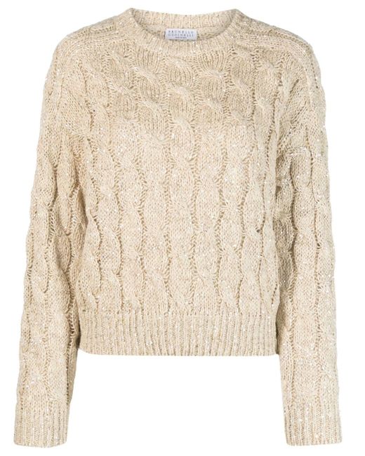 Brunello Cucinelli sequin-embellished cable-knit sweater