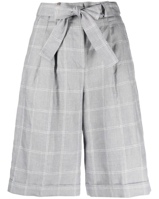 Peserico checked belted cotton shorts