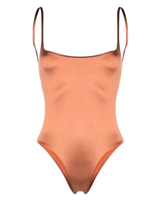 Isa Boulder backless satin one-piece swimsuit