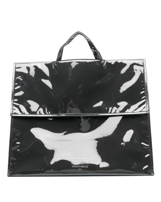 Anonymous abstract-print engraved-logo tote