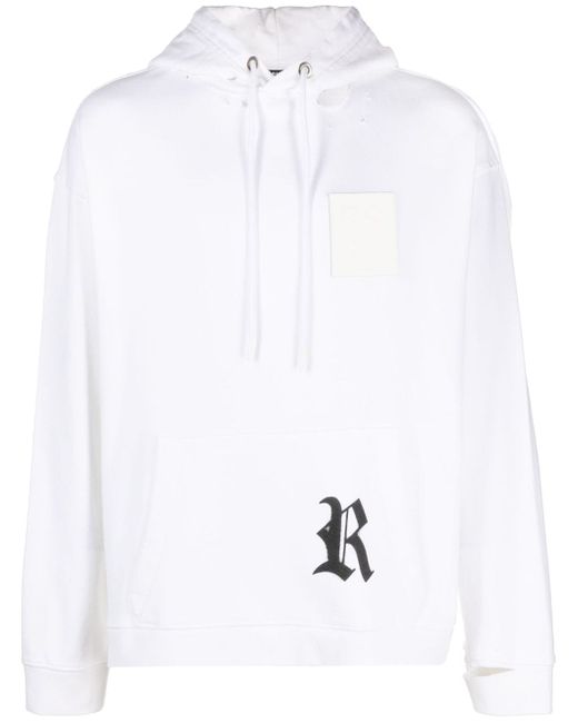 Raf Simons logo patch ripped hoodie