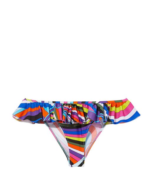 Pucci wave-print ruffled bikini bottoms