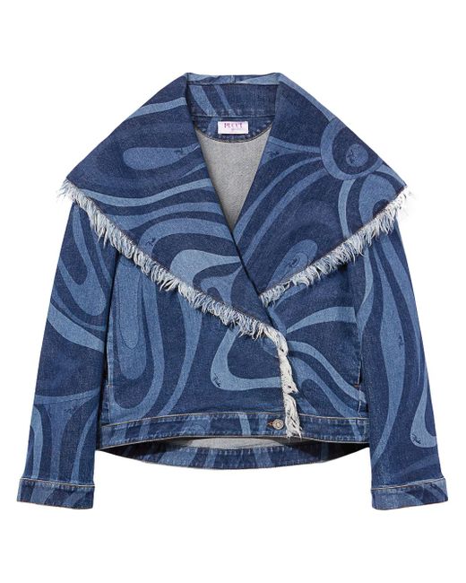 Pucci abstract-print frayed-edge denim jacket