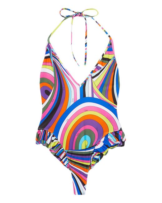 Pucci ruffled abstract-print swimsuit