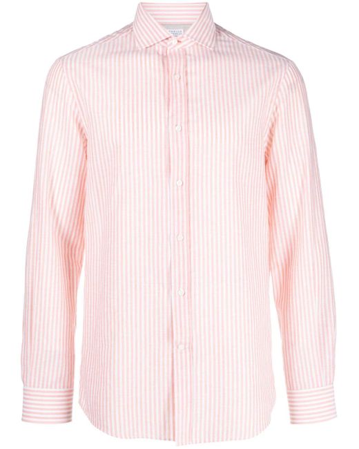 Brunello Cucinelli stripe-print cutaway-collar shirt