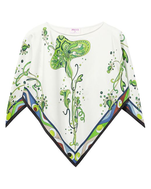 Pucci asymmetric graphic-print silk blouse