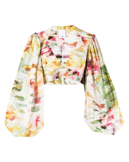 Acler abstract-print puff-sleeves top