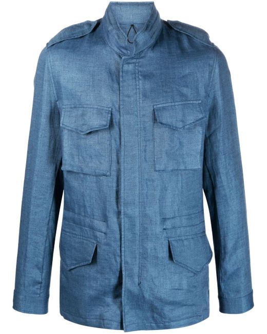 Barba multiple-pocket linen shirt jacket