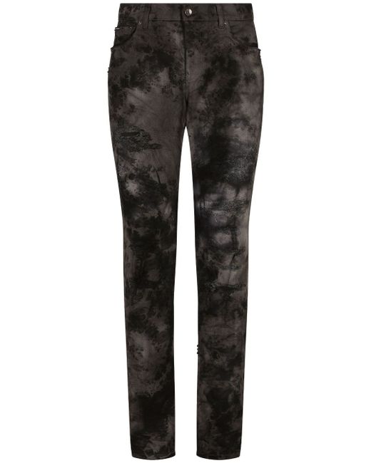Dolce & Gabbana marbled-effect slim-fit jeans