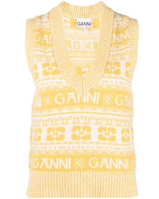 Ganni graphic-intarsia knitted vest