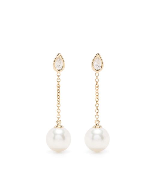 Mizuki 14kt yellow diamond and pearl drop earrings
