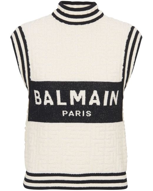 Balmain intarsia-knit monogram knitted top