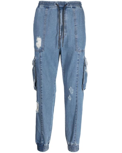 Juun.J distressed-effect drawstring tapered jeans