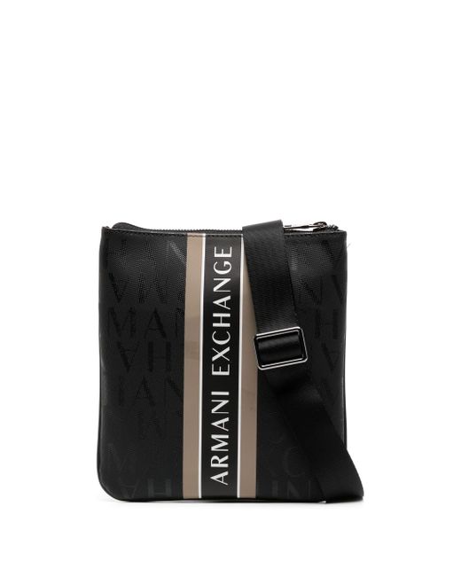 Armani Exchange stripe logo-print messenger bag