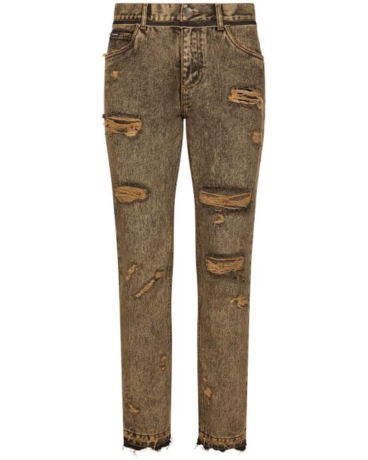 Dolce & Gabbana ripped-detail acid-wash jeans