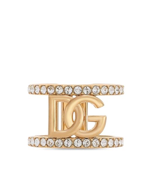 Dolce & Gabbana logo-plaque crystal-embellished ring