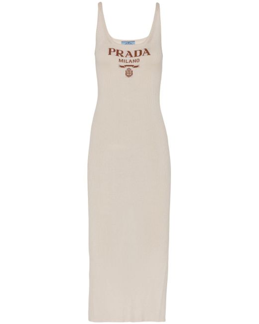 Prada logo ribbed midi dress