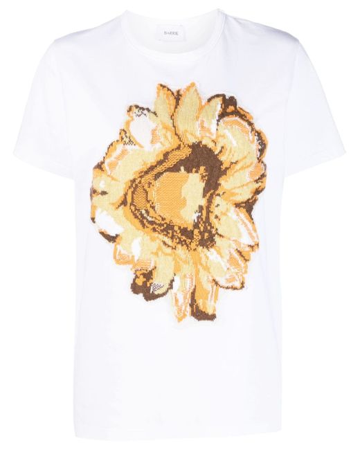 Barrie floral-motif patch cashmere T-shirt