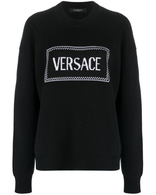 Versace logo-intarsia ribbed jumper