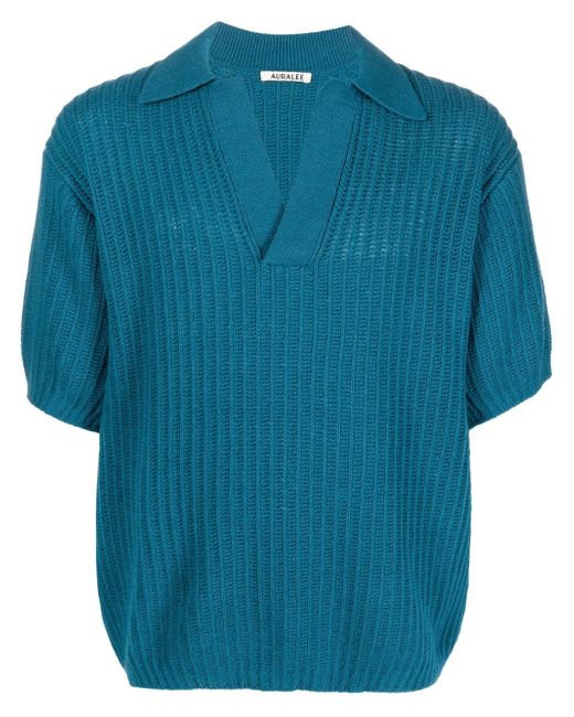 Auralee short-sleeve cotton-wool jumper