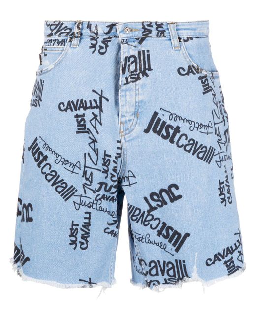 Just Cavalli logo-print washed-denim shorts