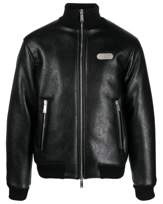 Dsquared2 logo-plaque zipped faux-leather jacket