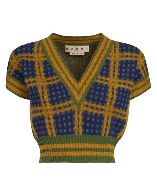 Marni check-pattern V-neck jumper