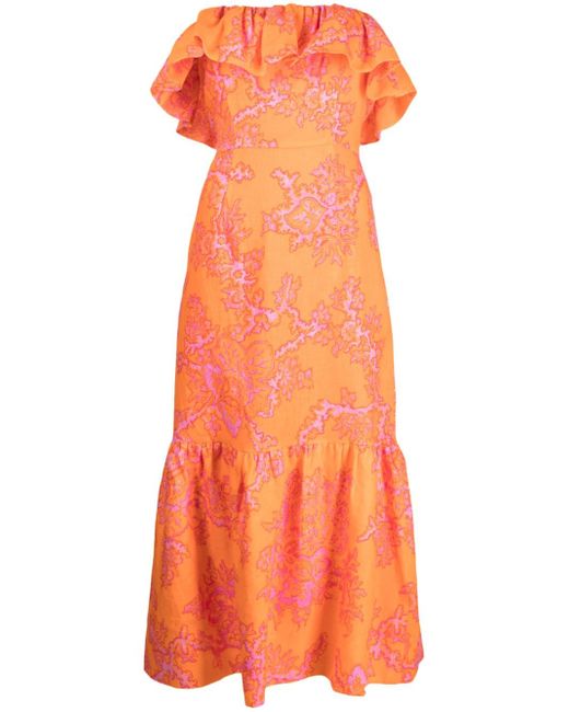 Rhode Thea coral-print ruffled dress